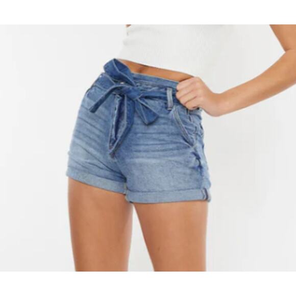 Kancan Shorts 12 31 High Rise Denim Mom Jean Sandra Tie Waist Beleted Summer NEW